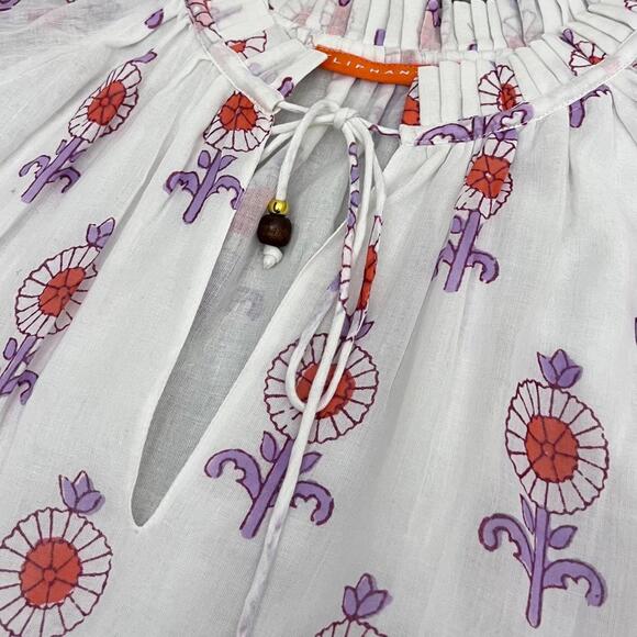 Oliphant Tuckernuck Boho Floral Peasant Mini Dress Balloon Sleeve White XL - Picture 3 of 9